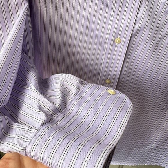 Nordstrom Men’s Lavender Stripe Wrinkle-Free Shirt 14.5 | 33 100% Cotton Preppy - Picture 2 of 5